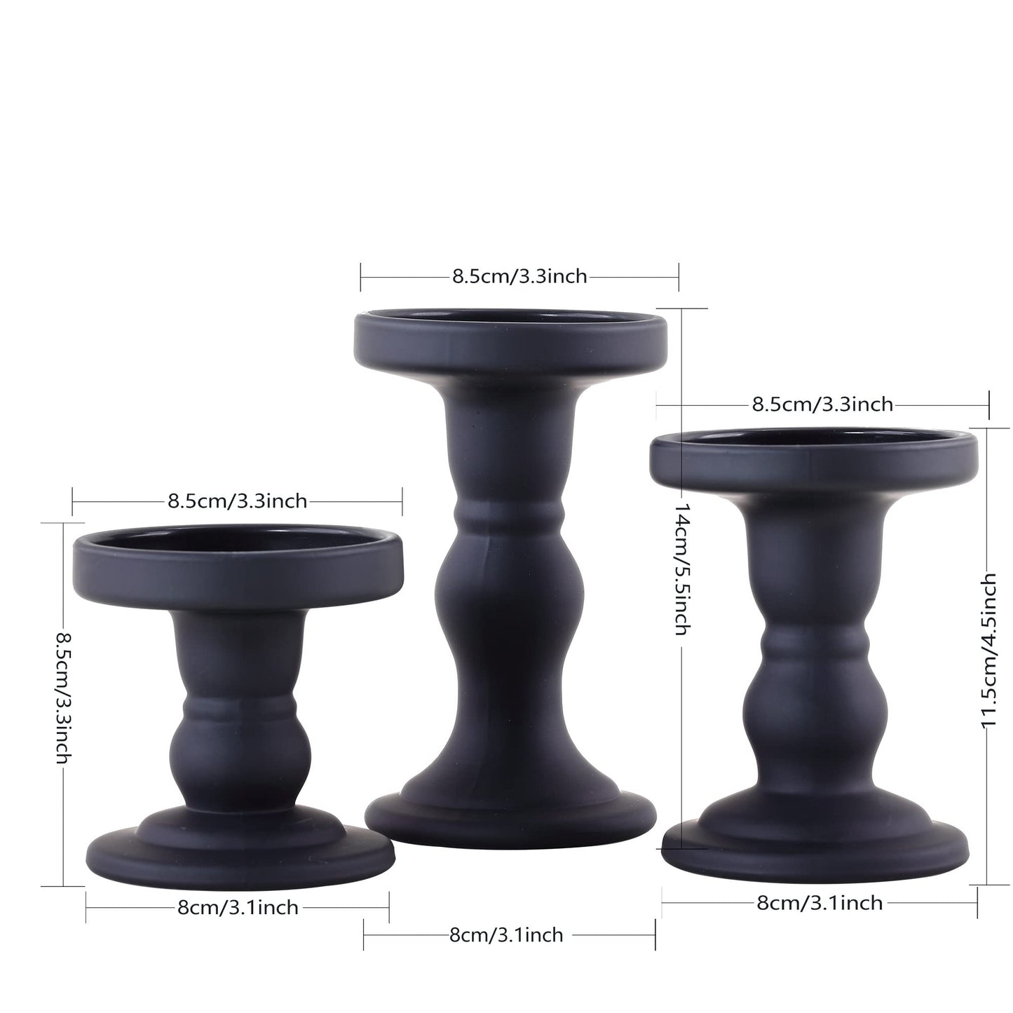 GMWD 3 Pcs Black Glass Candle Holder Set Clear, Candlesticks Holders Pillar Taper Candles Tealight Stand for Wedding Centerpieces Home Decorations Dining Table