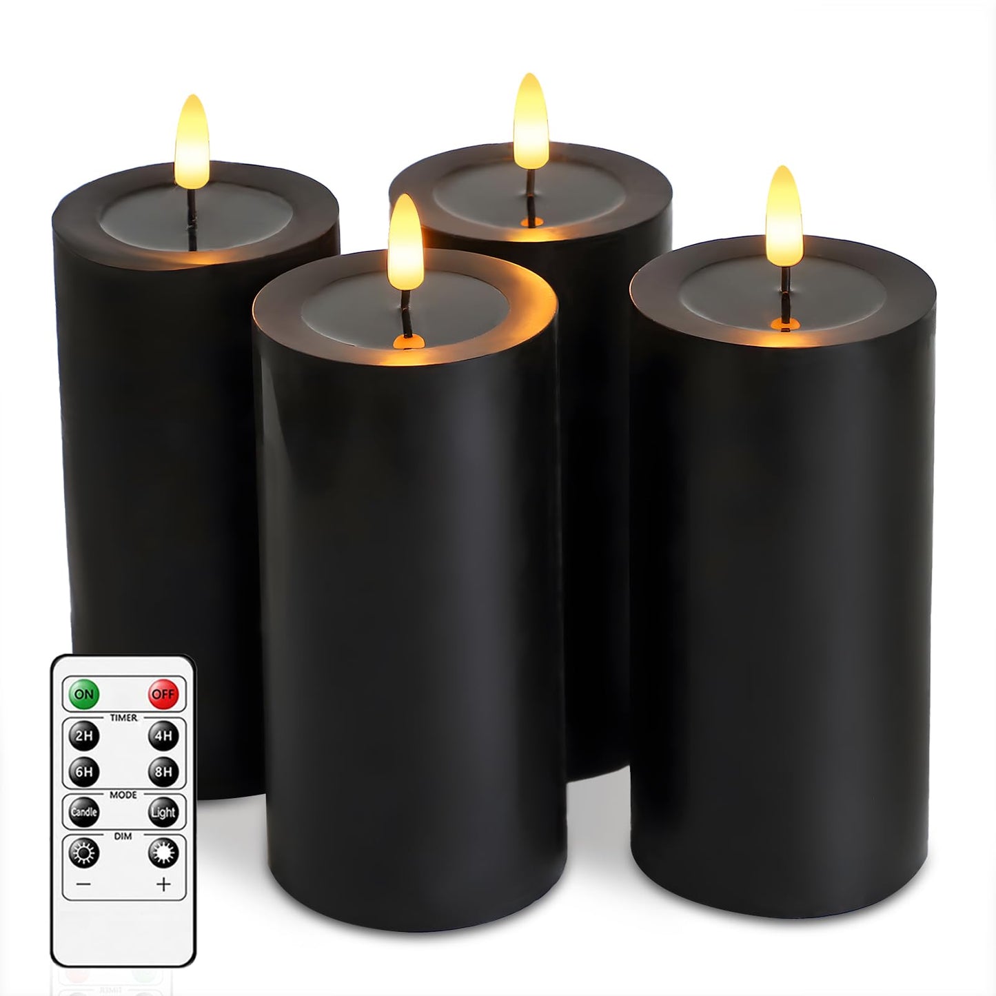 MUMCHASI 4 Packs Flameless Candles, Black Battery Operated Candles, Black Halloween LED Candles, Real Wax Flickering Candlelights with Remote for Home Fall Halloween Christmas Party Candelabra