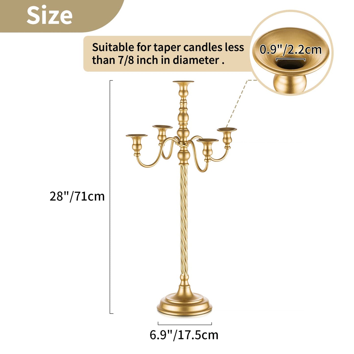 Nuptio Tall Candelabra Candle Holder 2 Pcs 28in Floor Candlestick Holders Taper Candle Holders Gold 5 Arm Candelabras Candle Stand Floral Centerpiece for Fireplace Wedding Birthday Reception Event