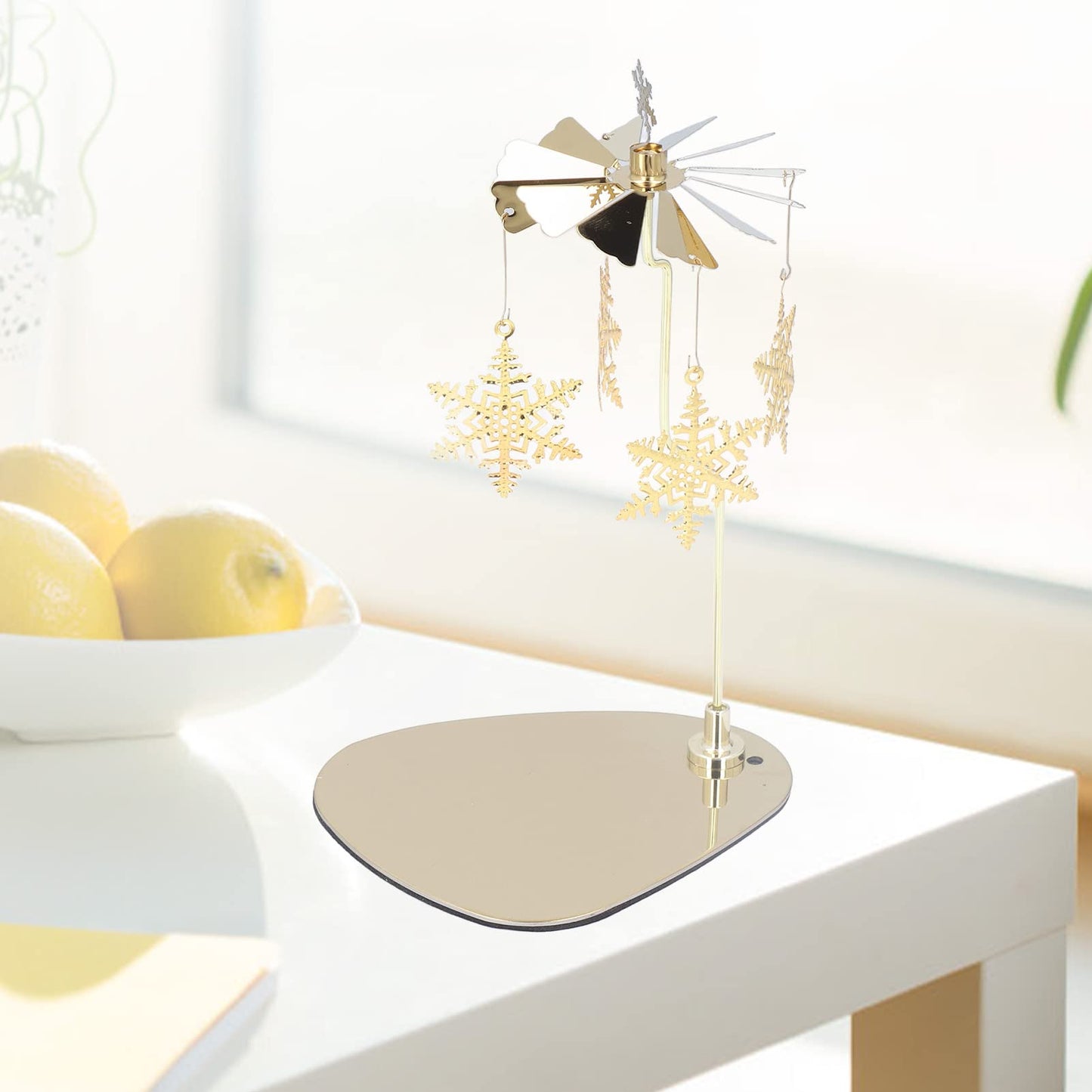 Rotating Candle Holder, Stainless Steel, Magnetic Design, Auto Rotation, for Home Decor, 7.1 Inch Height, European Style
