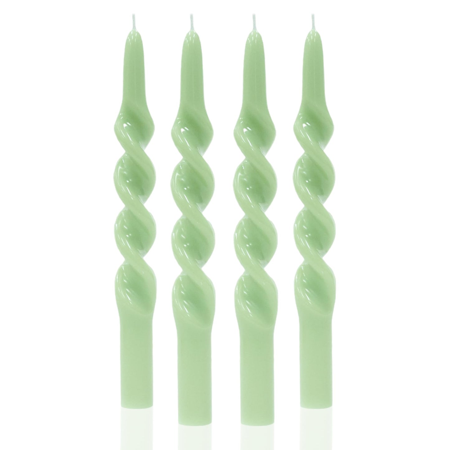 MAITREYA Green Taper Candles Conical Stick Candles Spiral Taper Candles-Set of 4 for Decoration Weddings Party Church-Unscented Dripless Candles,10inch(C-Light Green)