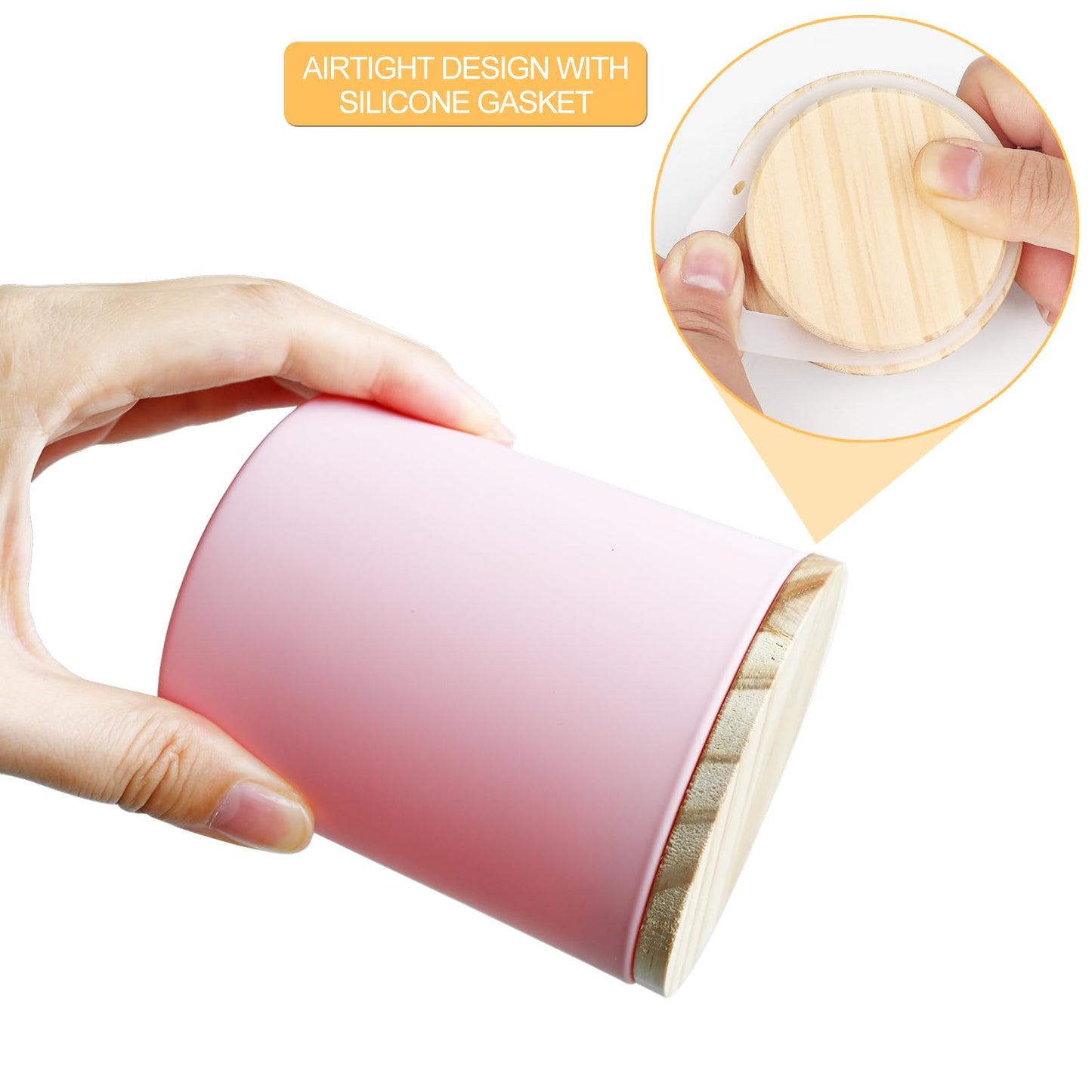 SHOWIN 10 OZ Thick Candle Jars for Making Candles 15 Pcs, Empty Jars with Wood Lids for Candle Making, Sample Container, Matte Pink
