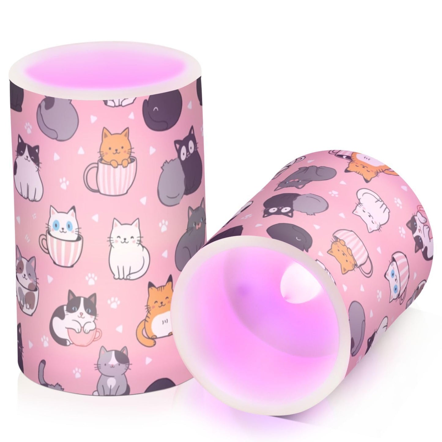 Pigsaly Flameless Candles Battery Operated Cartoon Pink Animals Cute Cat Heart Flickering Led Pillar Candles with Remote Control Colour Changing Warm Light Candles for Halloween Christmas Wedding