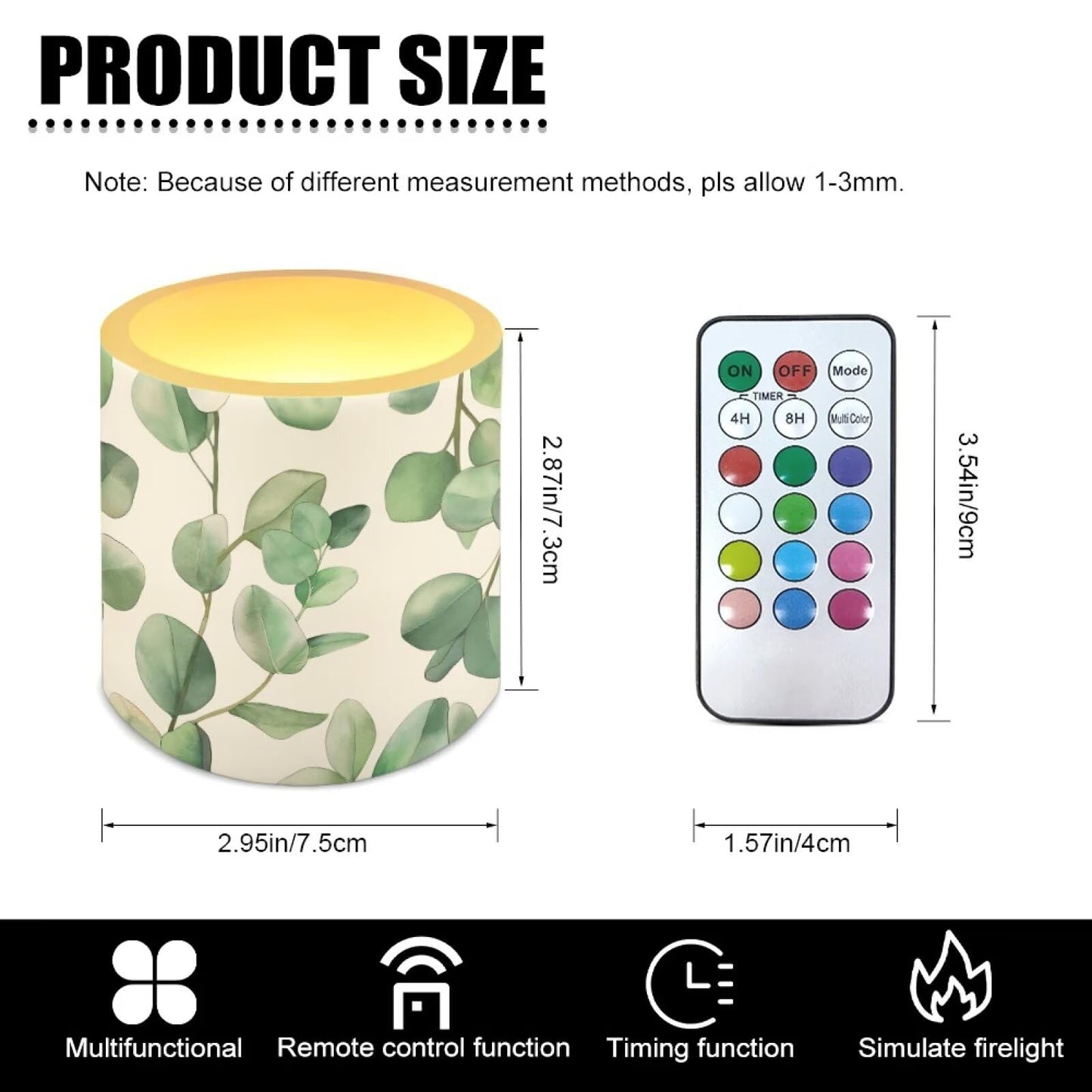 Cozeyat Green Plants Realistic Flickering Flameless Candles Set of 4 Battery Powered with Remote Control Timer LED Pillar Candles for Indoor Outdoor Use