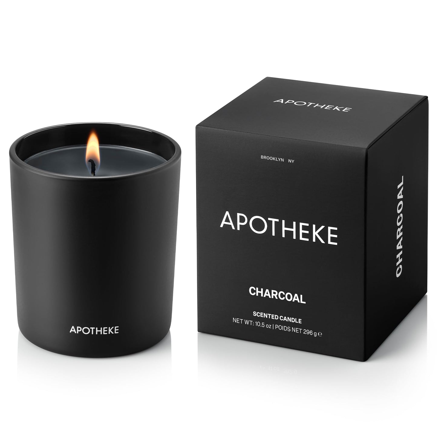 Apotheke Signature Scented Candles for Home, Charcoal - 10.5 oz - Soy Wax, Non Toxic, Large Jar - Luxury Black Candle Gifts for Women & Men - Cedarwood, Sandalwood, Oud, and Amber