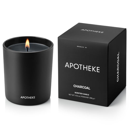 Apotheke Signature Scented Candles for Home, Charcoal - 10.5 oz - Soy Wax, Non Toxic, Large Jar - Luxury Black Candle Gifts for Women & Men - Cedarwood, Sandalwood, Oud, and Amber