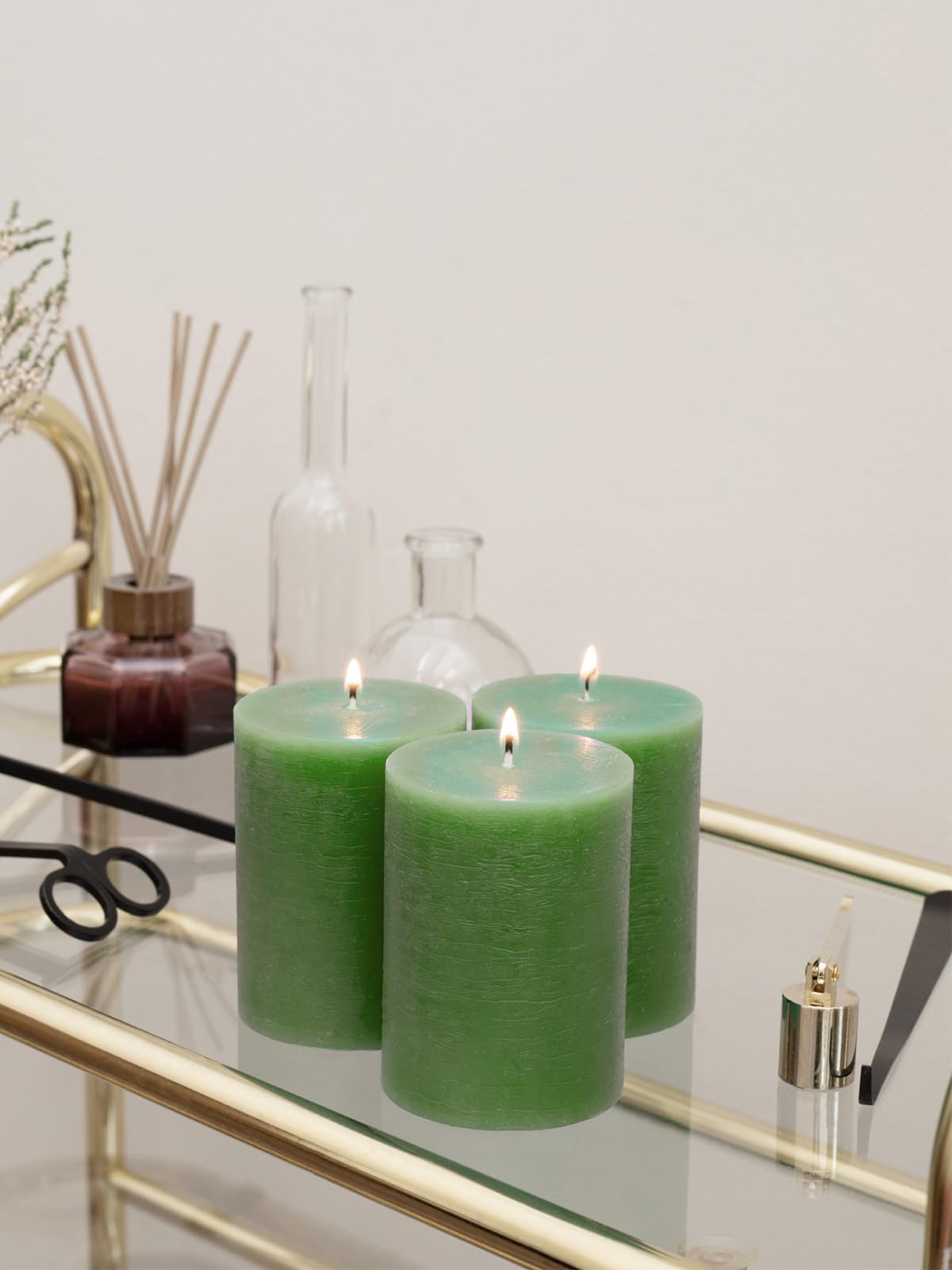 CANDWAX 3x4 inch Grass Green Pillar Candles Set of 3 - Unscented Dripless Rustic Grass Green Candles for Weddings, Centerpieces, Home Décor, Party Decorations
