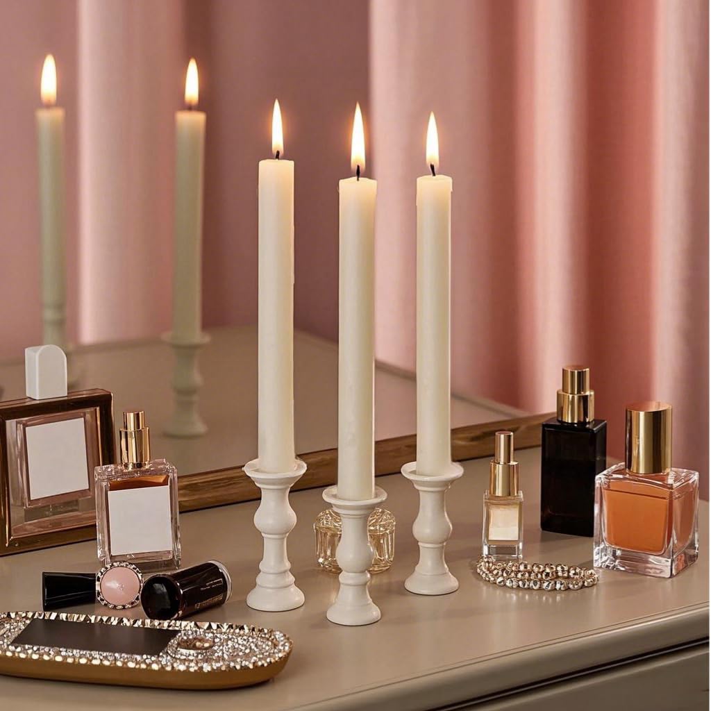12-Pack Ivory Taper Candles, 10 Inch Unscented Dripless Candlesticks, Long-Lasting Burn Time of 7-8 Hours, Perfect for Home Décor, Weddings, and Events
