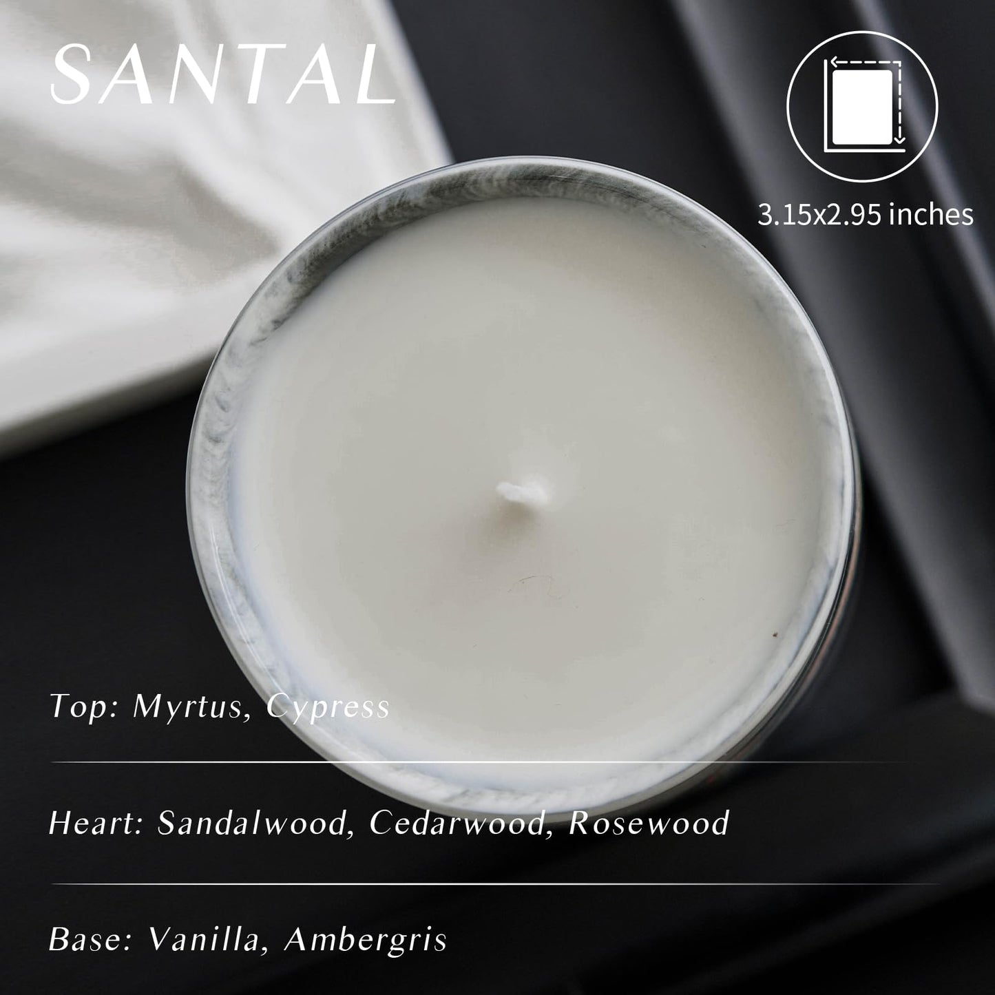 Rozzanguo Luxury Marble Jar Scented Candle | Women Men | Non Toxic 100% Natural Coconut & Soy Wax Blend Cotton Wick | Hand Poured Highly Scented Long Lasting (Santal, 7 Ounces)