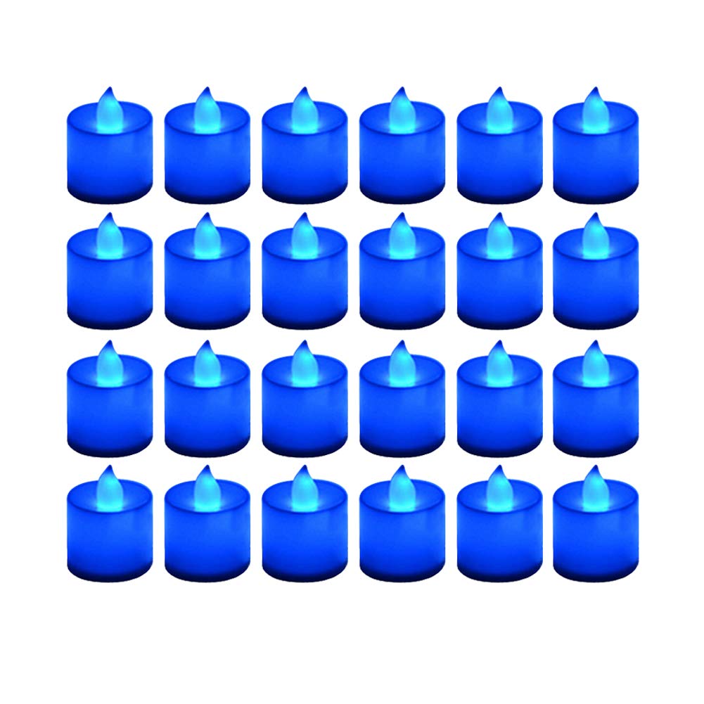 LANKER 24 Pack Flameless Led Tea Lights Candles, Flickering Blue Battery Operated Electronic Fake Candles, Decorations for Wedding, Party, Christmas, Halloween and Festival Celebration (Blue)