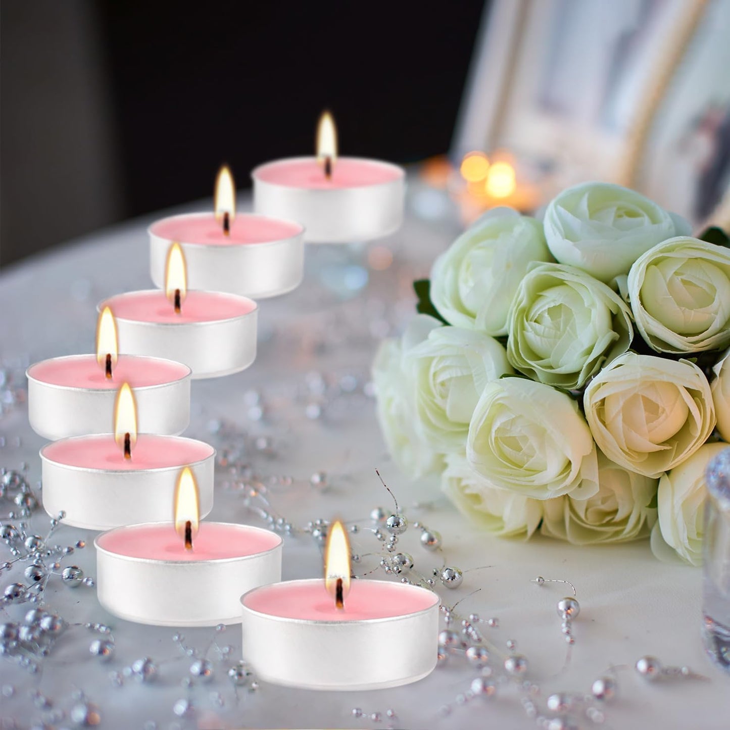 Howemon Pink Rose Scented Tealight Candles - 4 Hours - Giant 100 Bulk Packs - Smokeless Tea Lights for Valentine's Day, Weddings, Christmas, Home Decorative
