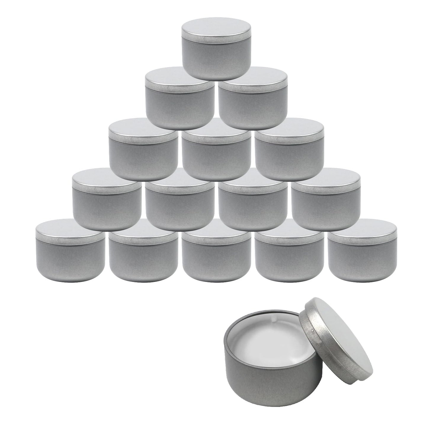Geesatis 3 oz Empty Candle Tins with Lids (16 Pcs) - Metal Candle Containers Jars for Candle Making, Storage - Airtight, Silver