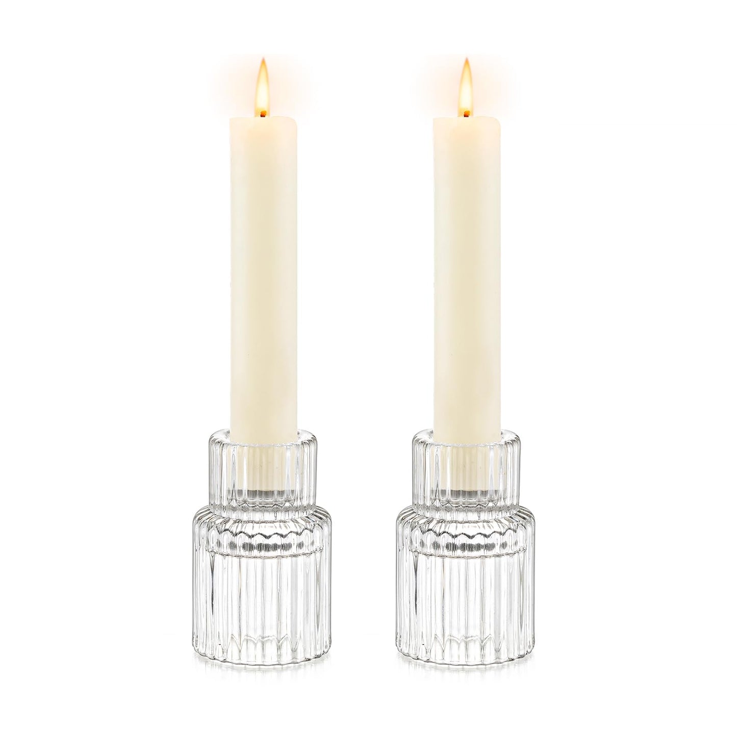 Candle Holder Glass Candlestick Holders: Hewory 2PCS Clear Taper Candle Holders Bulk for Table Centerpiece, Glass Candle Holder Candle Stick Holder Decor for Christmas Wedding Party Bridal Showers