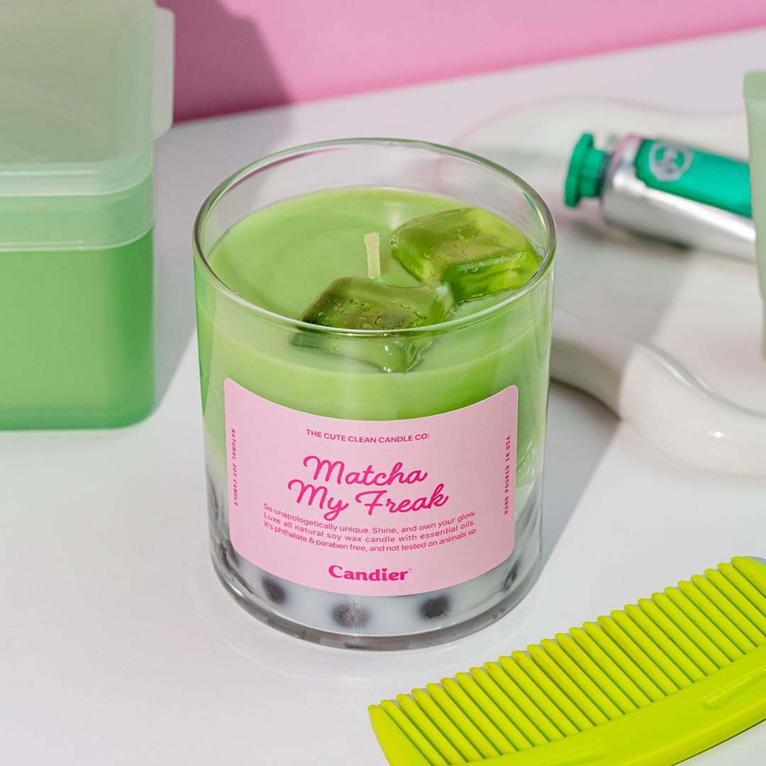 Candier® Luxe Clean-Scent Soy Wax & Gel Candle Hand-Poured Ombre Boba Tea Non-Toxic, Long-Lasting, Aesthetic for Gifts – Vanilla Matcha Latte Scented, USA-Made