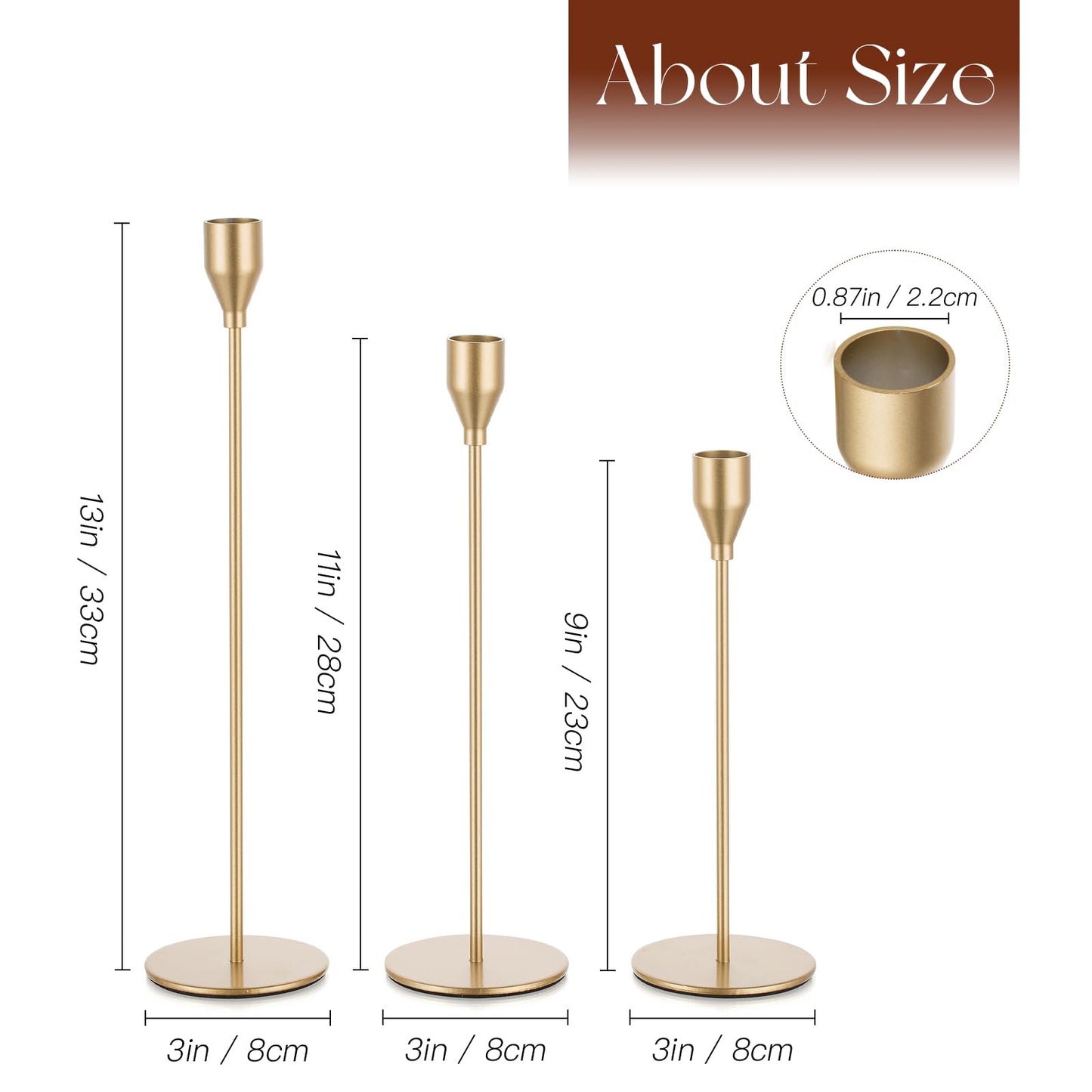Candeldo Gold Taper Candle Holders: Tall Candlestick Holder for Table Centerpiece Set of 3 Metal Candles Stick Holders Stand Wedding Decor