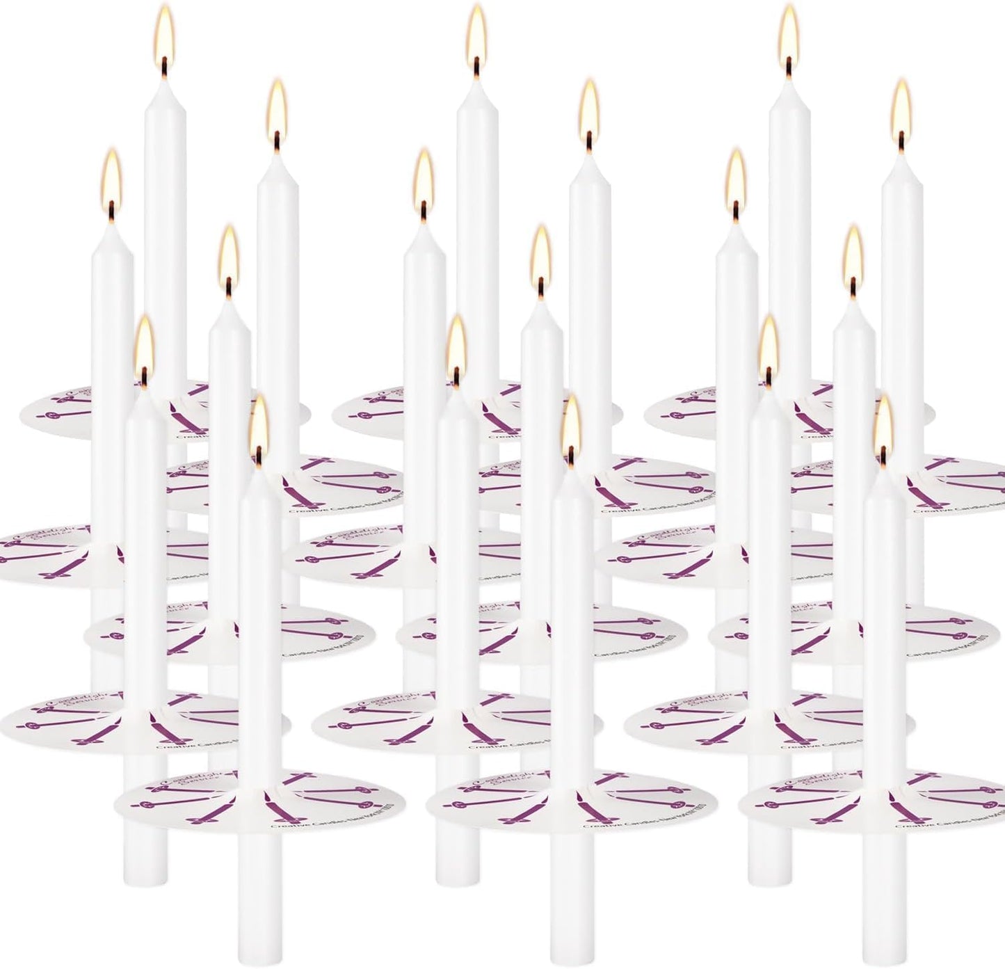 100pcs Church Chime Taper Candle for Altar Meditation Supplies Rituals,Religion,Shabbat,4 Inch Tall Unscented and Smokeless with Drip Protectors (White)