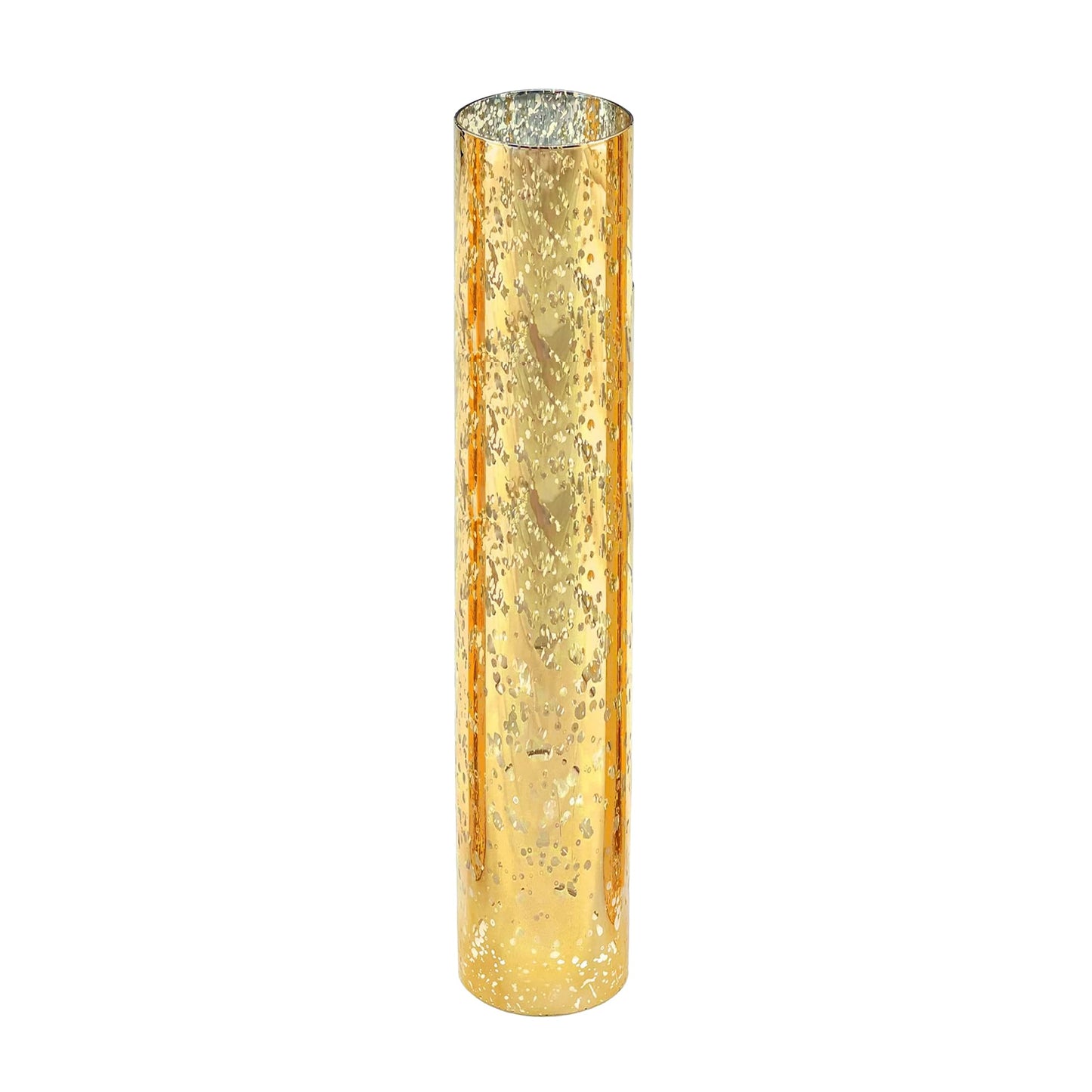 WGVI Hurricane Candle Holder Sleeve, W: 2.5", Ht: 14", Gold Speckled Glass Cylinder Open Both Ends, Chimney Tube Shade, 1 Piece