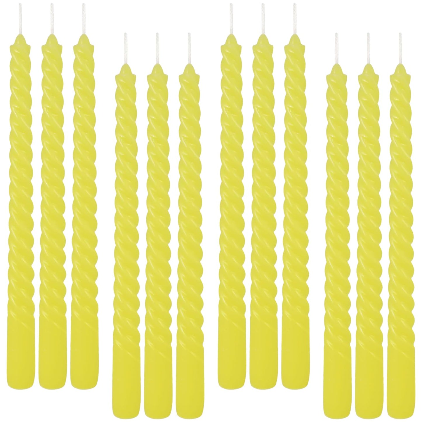 12 Pack 10 inch Yellow Spiral Taper Candles - Dripless, Smokeless, Unscented - 7 Hours Long Burning - Spiral Tall Candlesticks - Perfect for Home Decor, Weddings,Halloween, and Special Occasions.