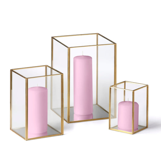 Yummi Set of 36 Slim Pillar Candles & Gold Luxus Lanterns - Blush