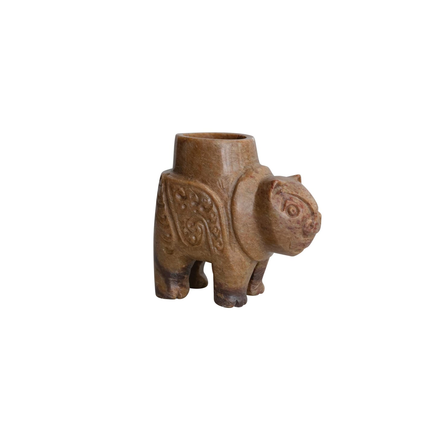 Creative Co-Op Global Carved Soapstone Animal Tealight Candle Holder, Brown