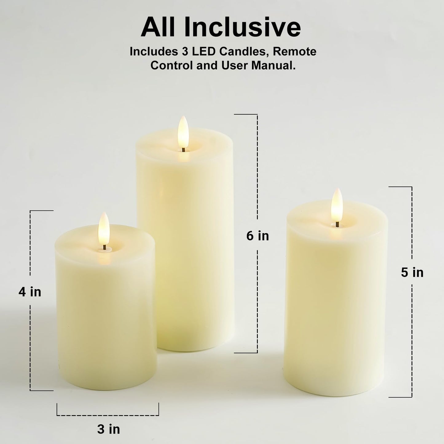 Stmarry Ivory Flameless Candles with Remote and Timer, Real Wax Made LED Pillar Candles Battery Operated with 3D Flickering Flame - 3" x 4",5",6" - Set of 3