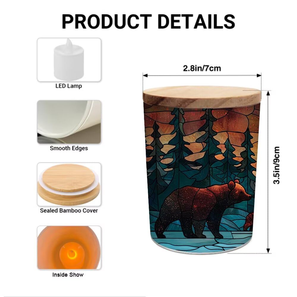 Stainless Glass Bear Tealight Candle Holders,Forest Bear Tea Light Candle Jar,Animal Candle Holders Lamp Led Light for Wedding Table Centerpiece Party Birthday Home Decoration