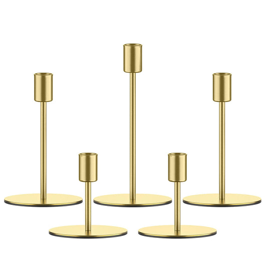 Smtyle Gold Taper Candle Holders for Candlesticks Set of 5 Matte Finial for Wedding Dining Table Centerpiece,Golden Birthday Gifts Decor