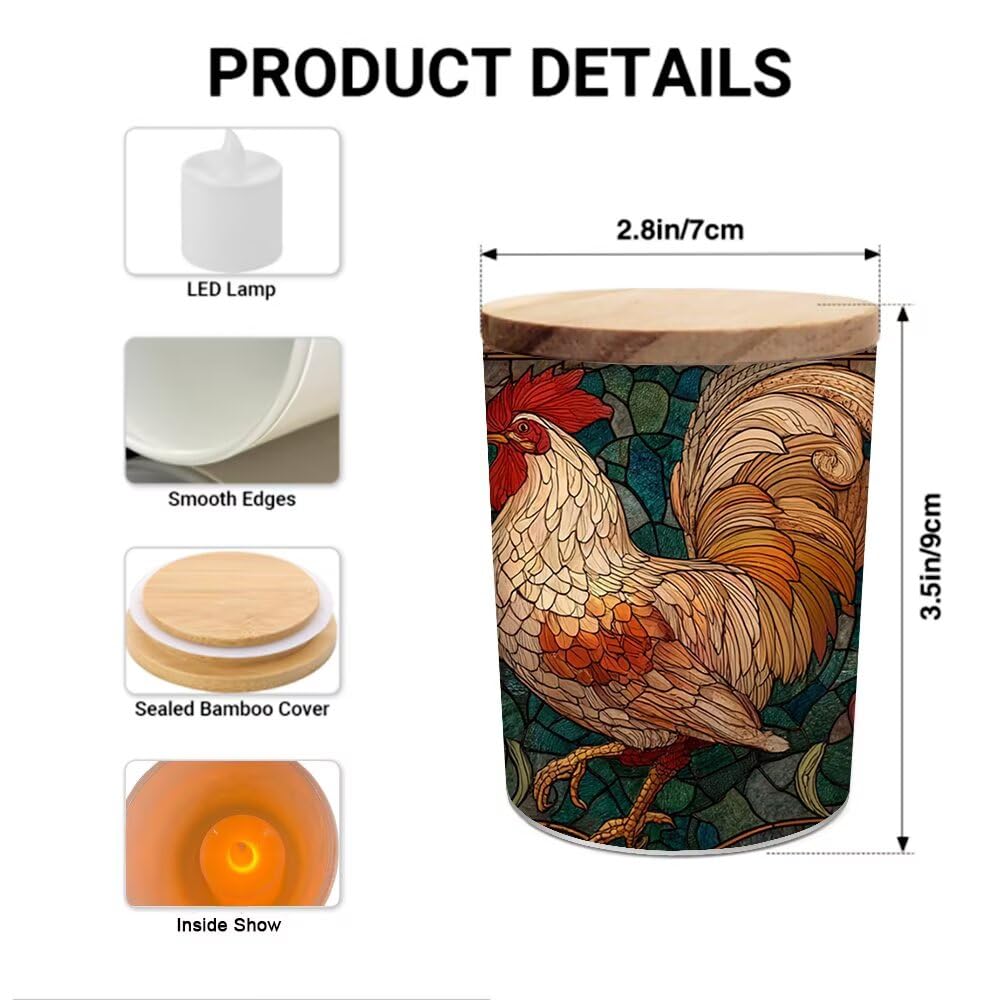 Farm Rooster Tealight Candle Holders,Flower Tea Lights Glass Jar Candle Holders,Stained Glass Chicken Led Tea Light Candle Holder for Table Home Decor,Wedding,Party Decoration