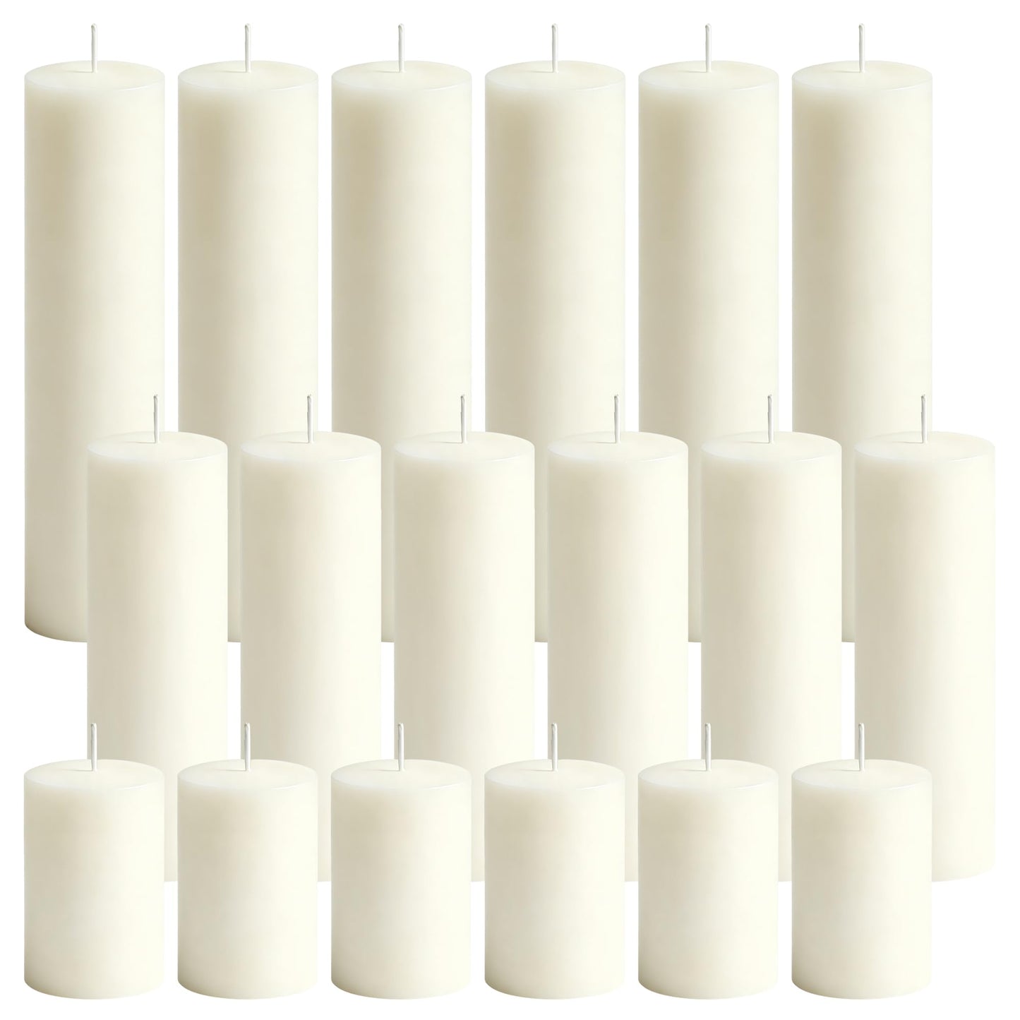 CCXTNQS Ivory White Pillar Candles Bulk Set, 2 x 3/6/8 Inch, 18 Pack Dripless Smokeless Unscented Long Burning Candles for Weddings Engagement Spa Home Party Events Ceremony