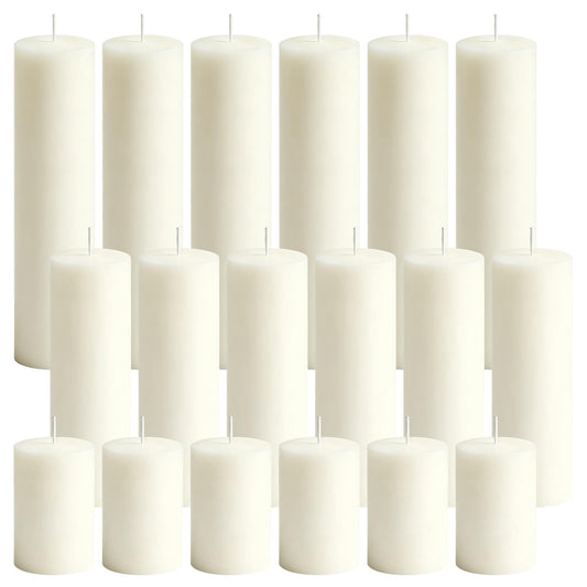 CCXTNQS Ivory White Pillar Candles Bulk Set, 2 x 3/6/8 Inch, 18 Pack Dripless Smokeless Unscented Long Burning Candles for Weddings Engagement Spa Home Party Events Ceremony