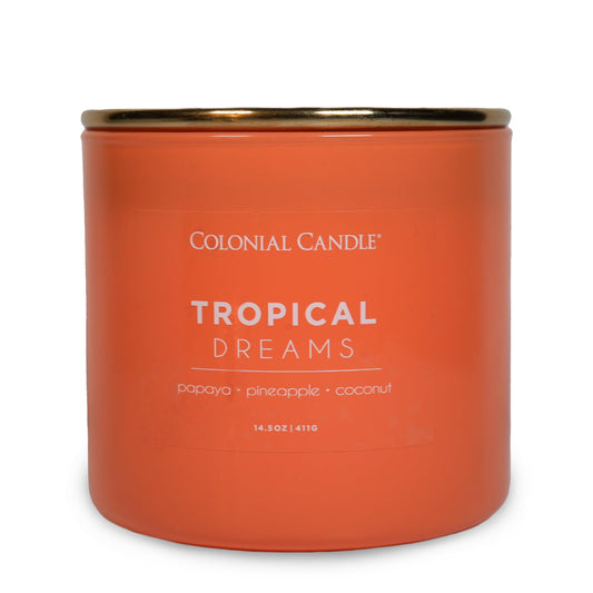 Colonial Candle Tropical Dreams Scented Jar Candle, Pop of Color Collection, 3 Wick, 14.5 oz - Up to 60 Hours Burn