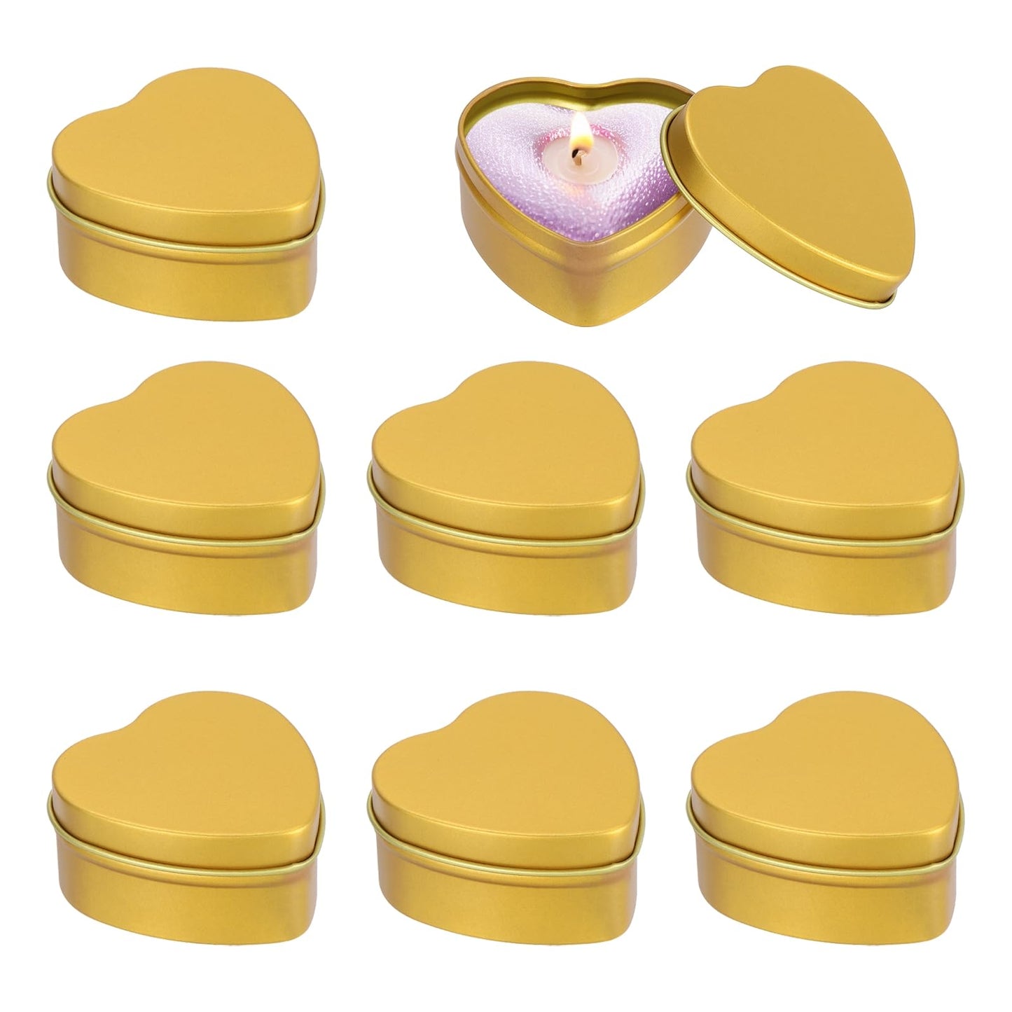 MECCANIXITY Heart Shaped Candle Tins, 2 oz Empty Metal Tin Cans Candles Containers for Candle Making Candies Gifts DIY Crafts, Gold, Pack of 8