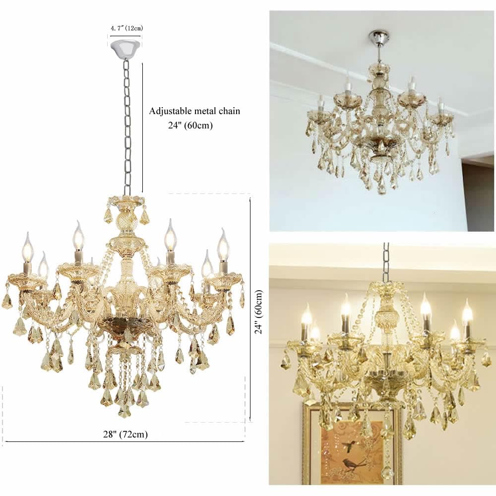 Durahonn Modern Elegant K9 Crystal Chandelier 8 Lights, Cognac Crystal Ceiling Pendant Light Fixture Candle Style E12 Base for Living Room Bedroom Hallway (8 Lights)