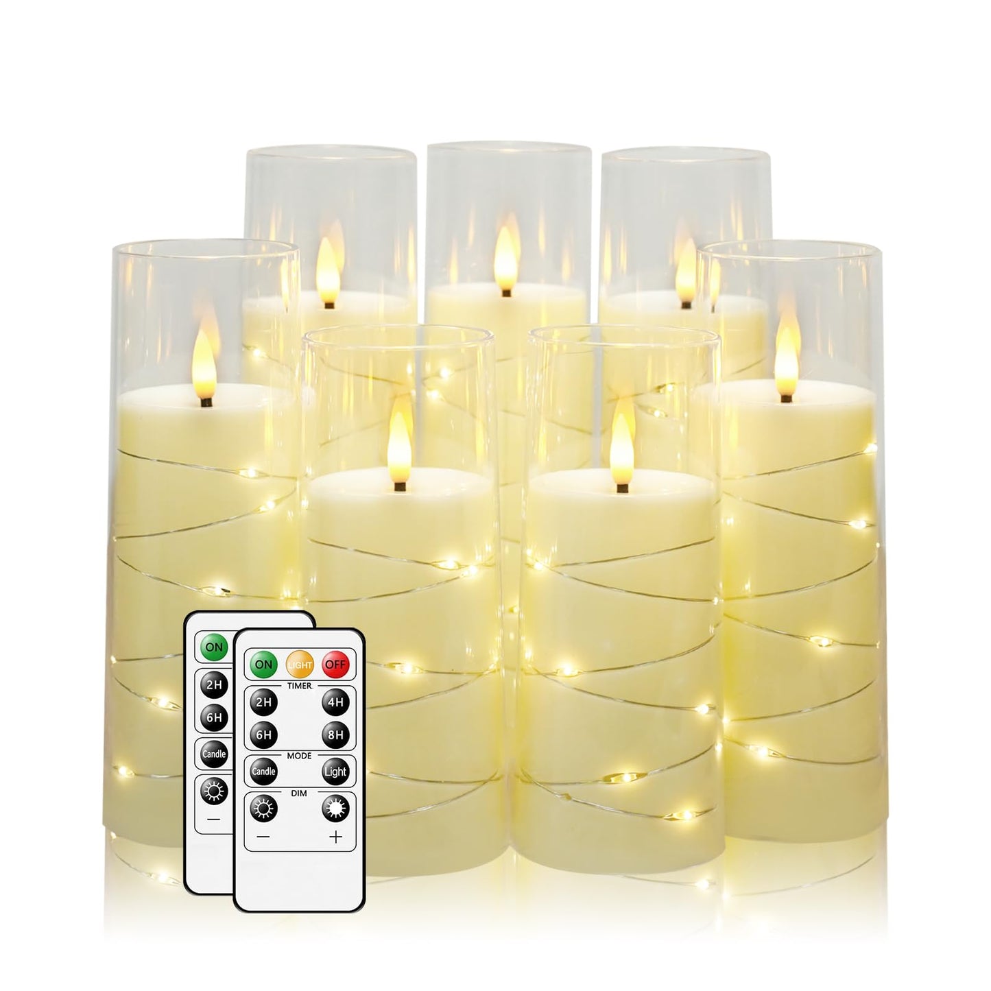 Flameless Candles,with Embedded Star String, Battery Operated Candles Flickering LED Pillar Candles with Remote Control and Timer, Home Decoration Add a Warm and Romantic Atmosphere，Set of 7 (Ivory)