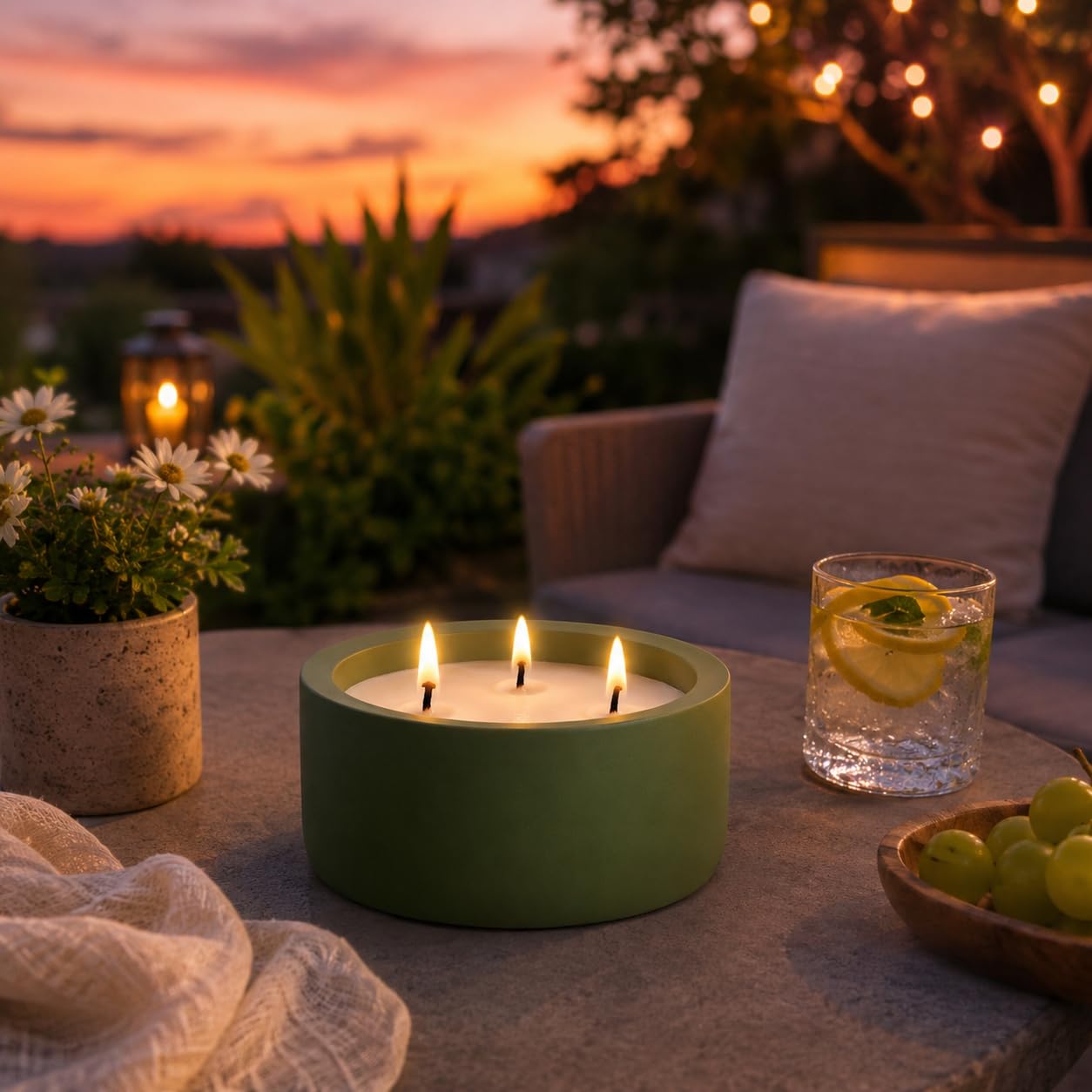 Viyffo 20oz Large Citronella Candles Outdoor, 3 Wick Citronella Candle, Non Toxic Soy Candles, Matte Green Ceramic Jar, Outdoor Candle for Patio, Porch, Backyard, Deck, Garden & Camping, Summer Decor