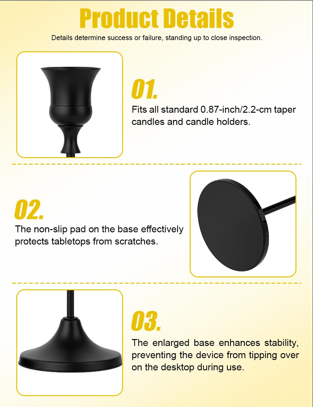 Oakernel Black Taper Candle Holders 4 Sets(12 Pcs) - Tall Metal Candlestick Holders for Table Centerpiece, Formal Dinner, Wedding, Fireplace Mantel Decor, Fits 3/4 Inch Thick Candles