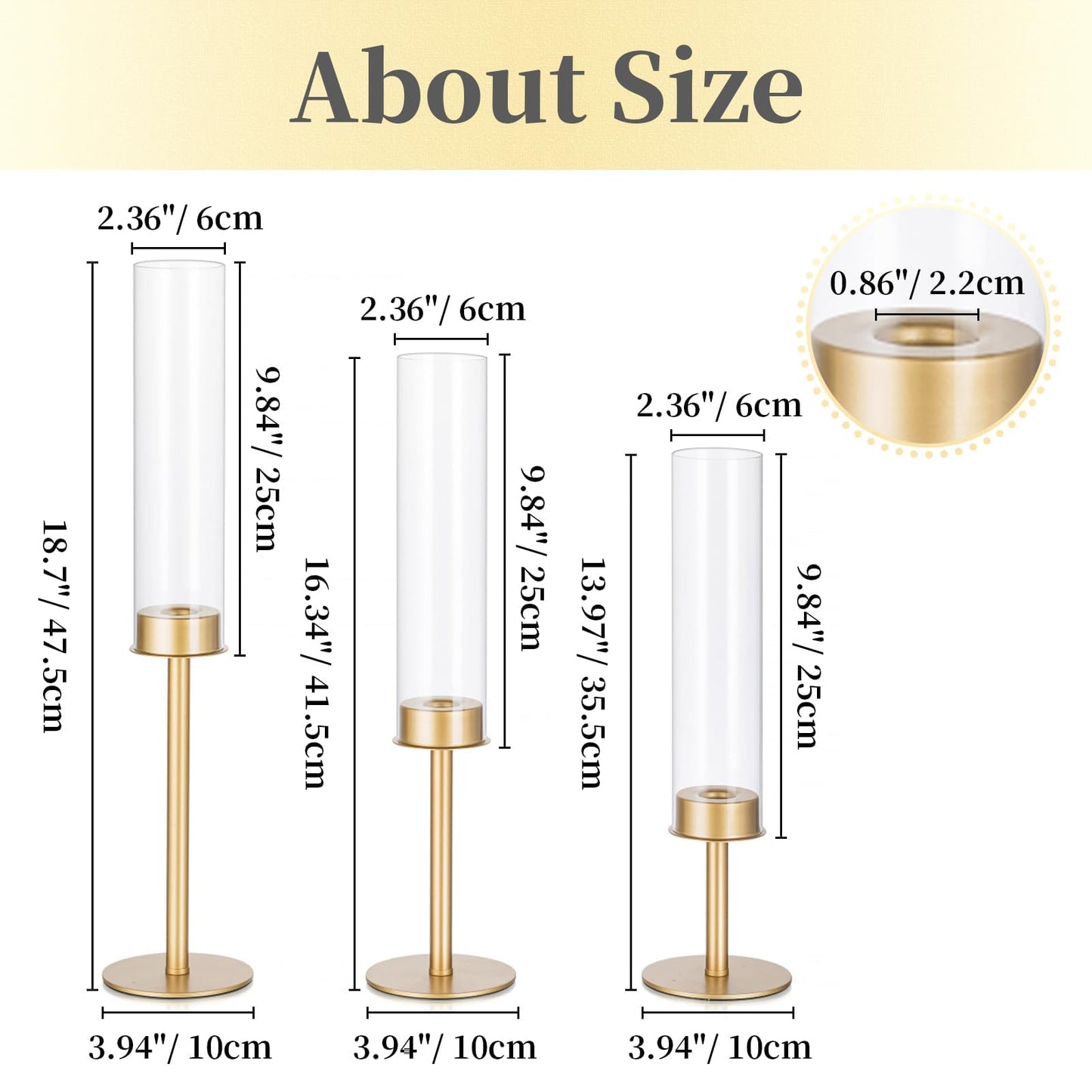 Hewory Gold Candle Holders - 6Pcs Brass Hurricane Candlestick Holders with Glass Candle Cover for Wedding Table Centerpiece Christmas Decor