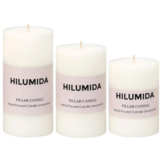 White Pillar Candles Set of 3 - Hand-Poured Unscented Candles,Smokeless Dripless Candles for Dinner Table and Home, Set of 3 in Different Sizes (3"x4", 3"x5", 3"x6")