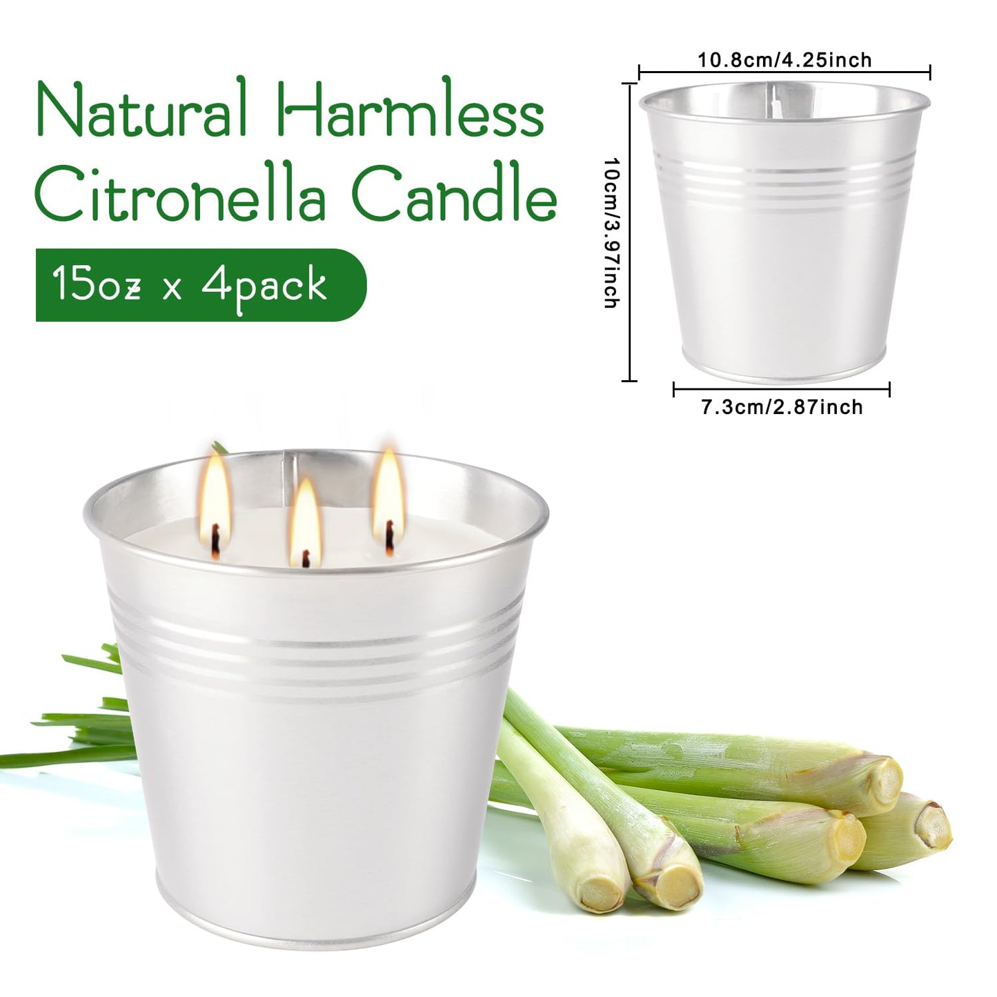 Large Citronella Candles Outdoor-4x150z3-Wick Bucket Candle for Home Patio Candleup to 240 Hours, Summer Camping HugeCandle