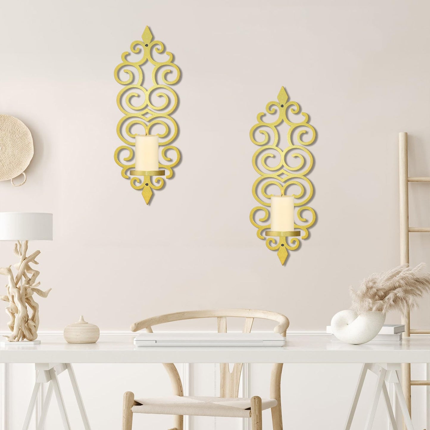 OYEFLY DIY Metal Candle Sconces Wall Decor, Wall Mounted Candle Holder (Gold)