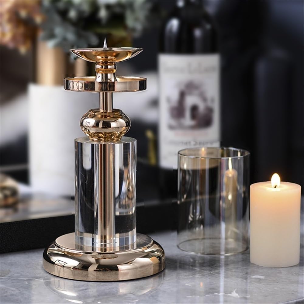 Candlesticks Light Luxury Crystal Glass Candlestick Living Room Porch Decoration Home Dining Table Candle Holder Decorative Candle Holder(Small)