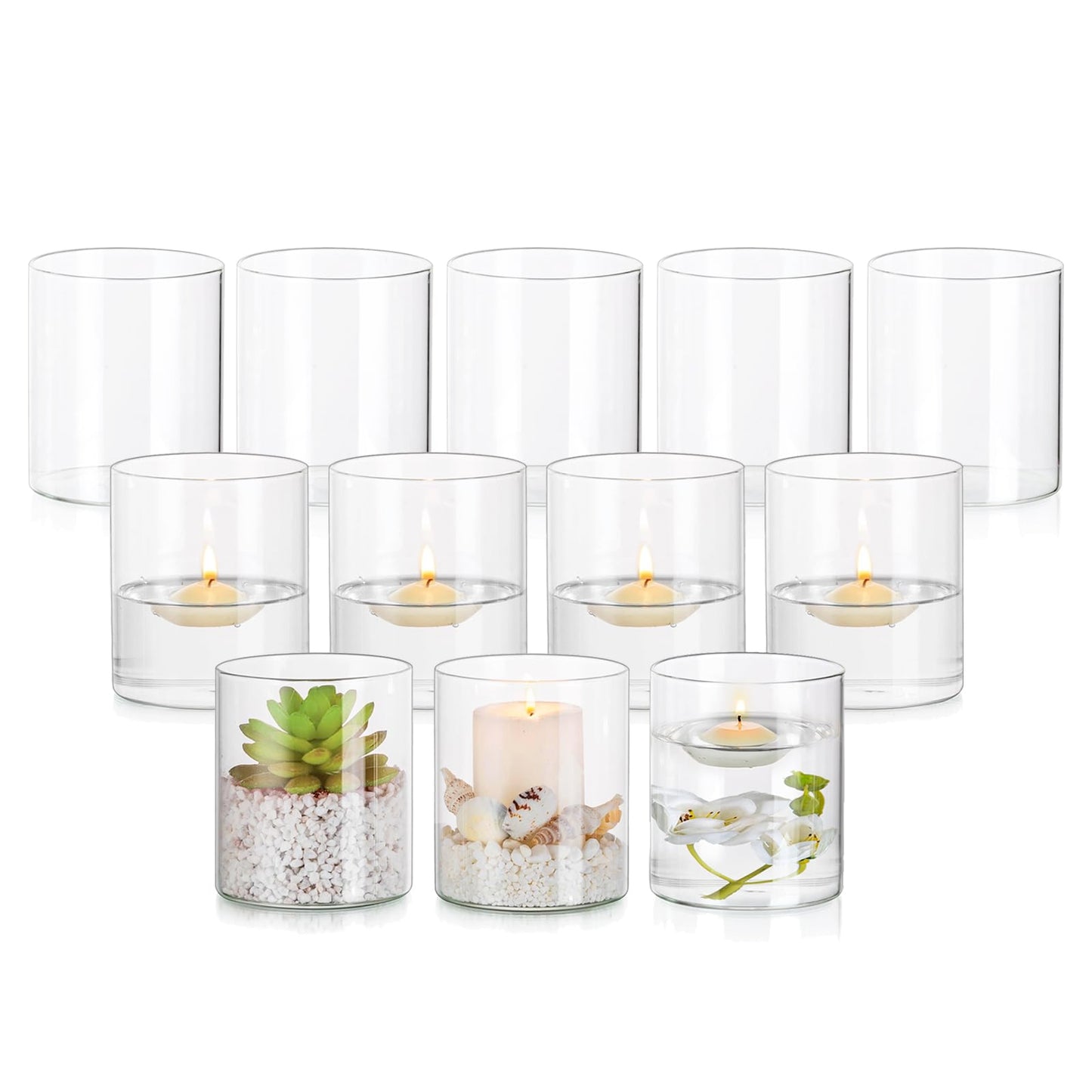 Hewory Glass Hurricane Candle Holder Set of 12, Clear Glass Candle Holders for Pillar Candles Floating Candles, 4 inch Cylinder Hurricane Vases for Centerpieces Wedding Christmas Home Decor