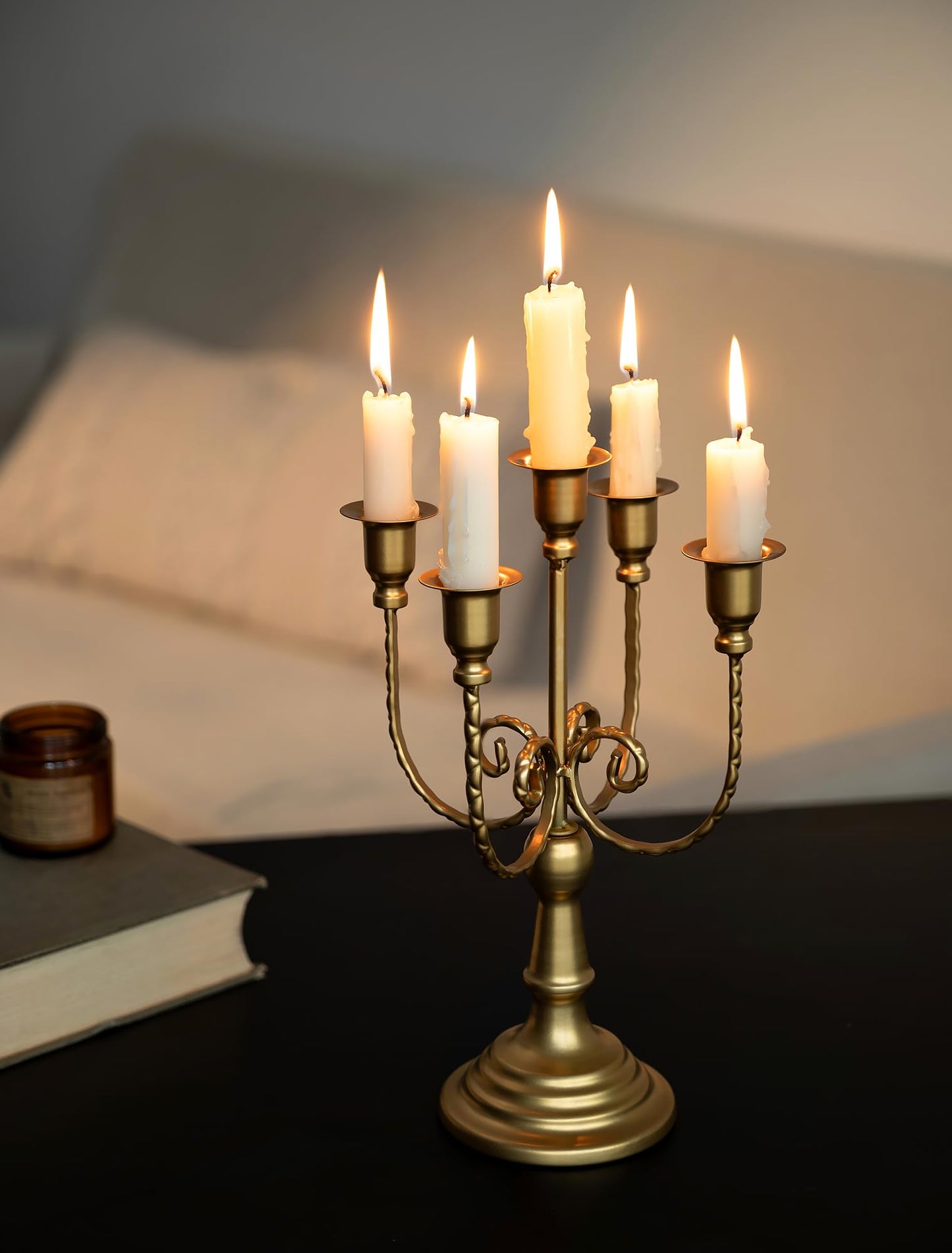 Sziqiqi Gold Candlestick Holder Candelabra - Taper Candle Holders for Wedding Centerpiece 5-Arms Candle Stick Stands for Candlelight Dinner Table Christmas Mantel Festivals