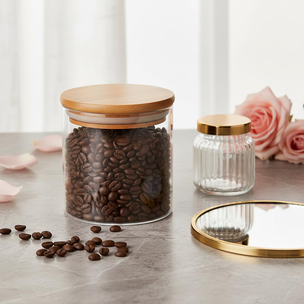JUVITUS 10 oz Clear Glass Jar with Bamboo Silicone Sealed Lid (Single)