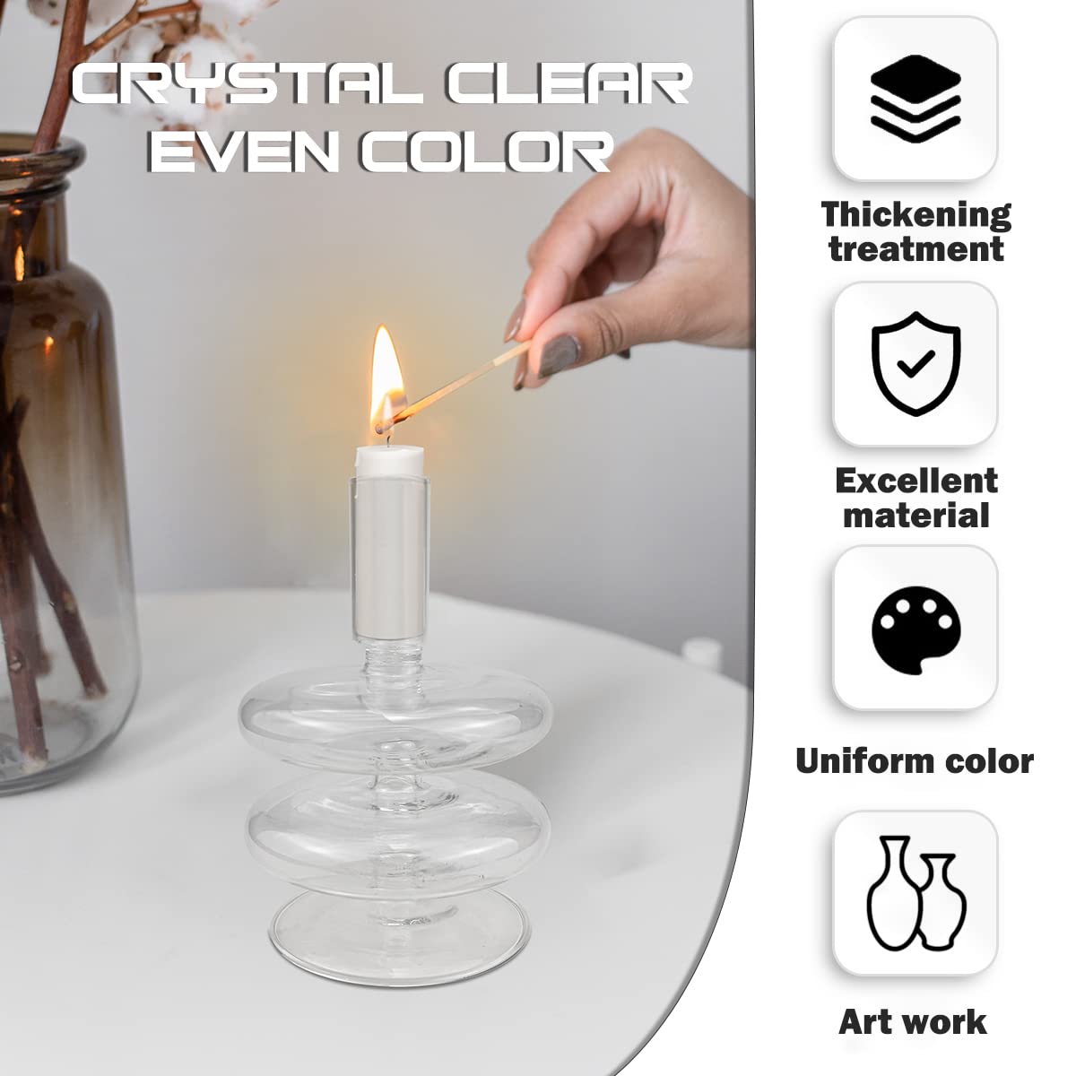 LNQ LUNIQI Clear Taper Candle Holders Glass Candle Stick Holder Modern Candle Holders for Tapered Candlesticks Wedding Reception Centerpieces Christmas（Transparent）