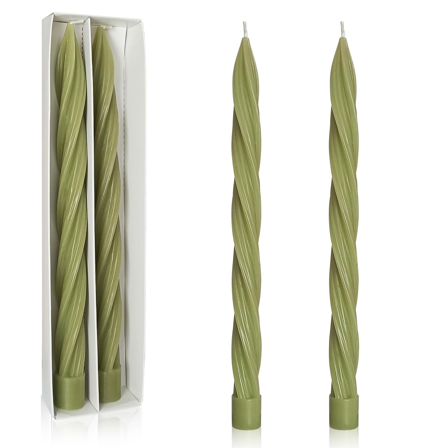 Handmade Unscented Long Spiral Taper Candle Grass Green 10 Inch Smokeless Tall Twisted Candlesticks Elegant Design for Home Weddings Festive Seasons Décor