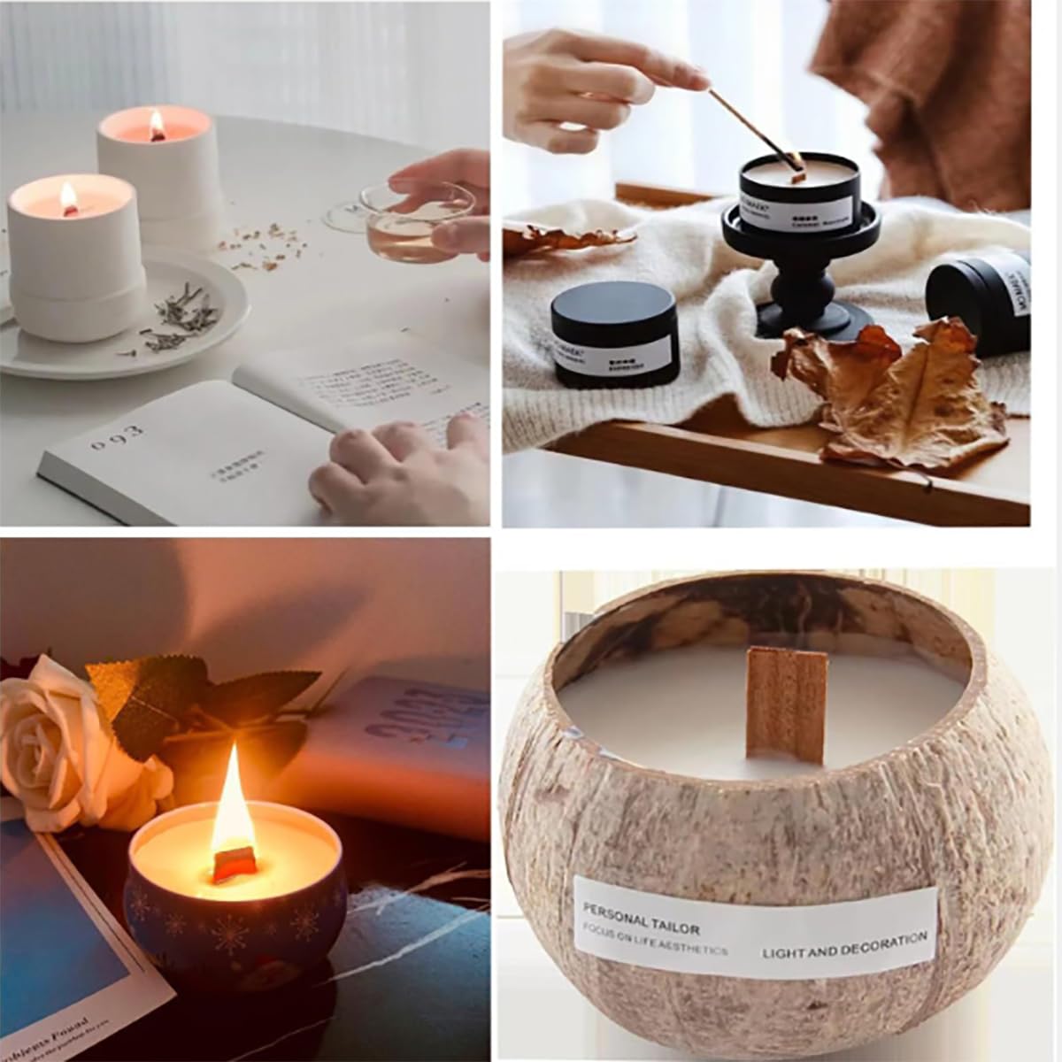 QPZ 100Pcs Cotton Candle Wicks 6" Pre-Waxed with Tabs,50Pcs Wooden Candle Wicks Smokeless,Wood Candle Making Wicks 0.59*5.9 Inch with 50Pcs Wick Clips Holders Metal Based for Candle DIY,Candle Making