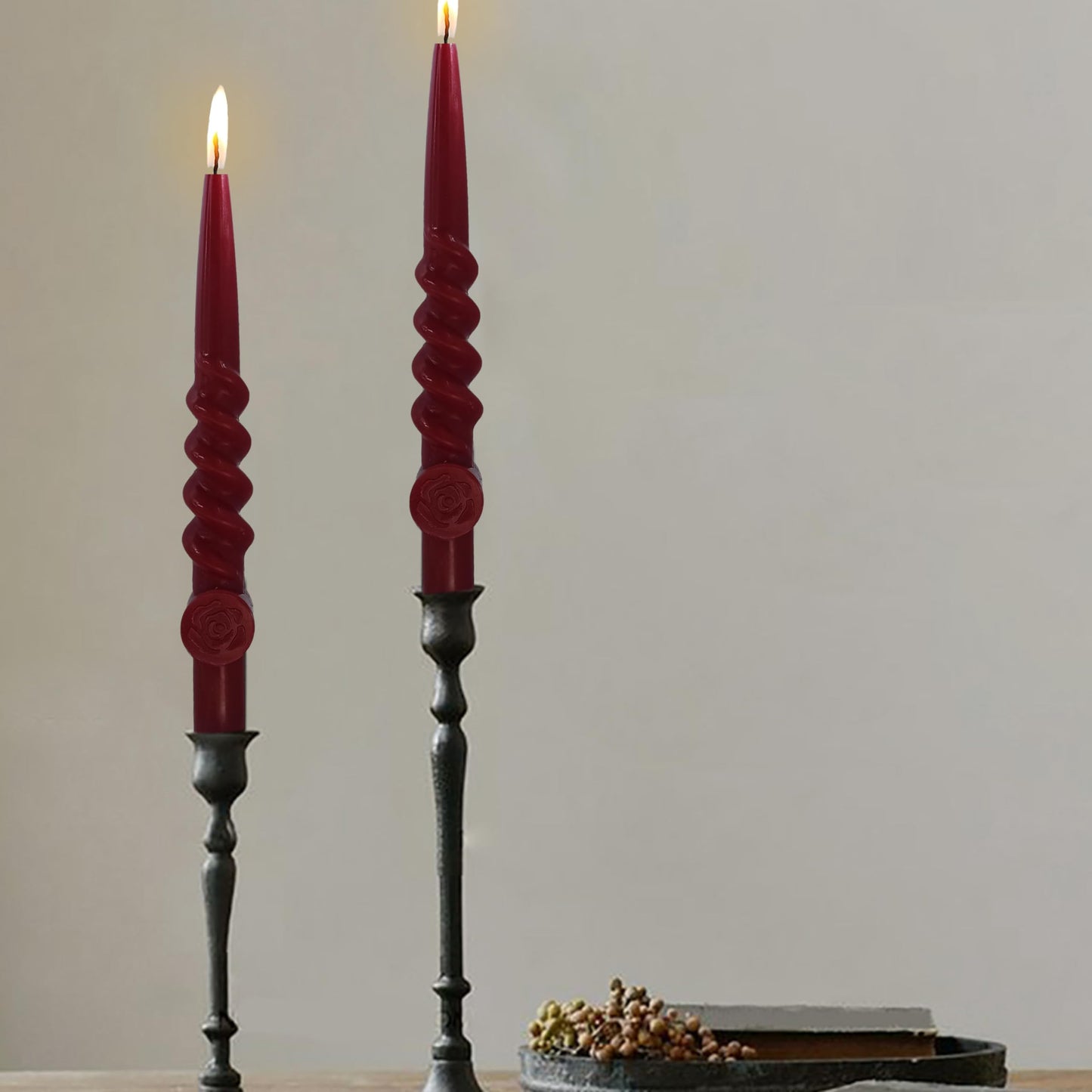 Red Taper Candles Unscented Spiral Candles Twisted Tapered Candles 10 inch Tall Candle Ideal as Dinner Candles Smokeless Long Burning Candlesticks for Weddings Dinner Party Home Decor