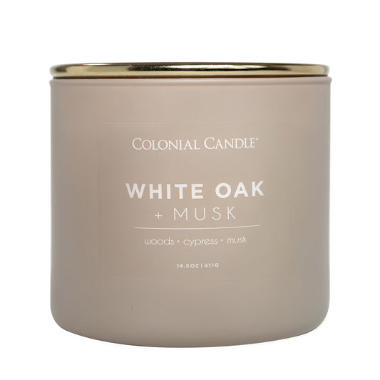 Colonial Candle White Oak & Musk Scented Jar Candle, Pop of Color Collection, 3 Wick, 14.5 oz - Up to 60 Hours Burn