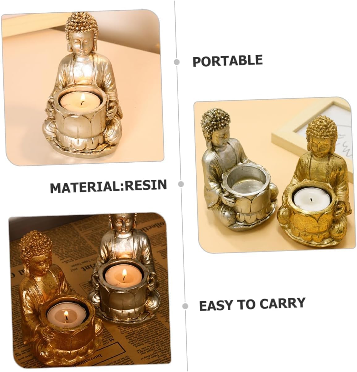 Resin Candle Holders Set Zen Statue Suitable for Meditation Feng Shui and Home Festival Decor Bring Good Luck